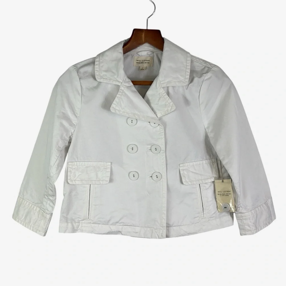 NILI LOTAN Cropped Cotton Ira Jacket Size 2 PFD Condensed 3/4 Sleeve Eggshell - Picture 1 of 13